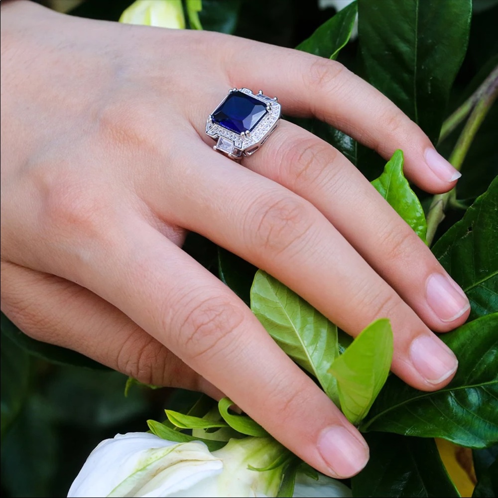 New Women’s Elegant 925 Silver Party Sapphire Ring - Picture 6 of 6